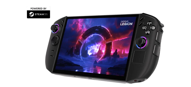 Legion Go handheld glowing red-violet