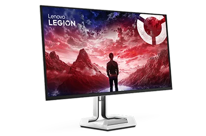 Legion Pro 27UD-10 monitor with a red nebula wallpaper