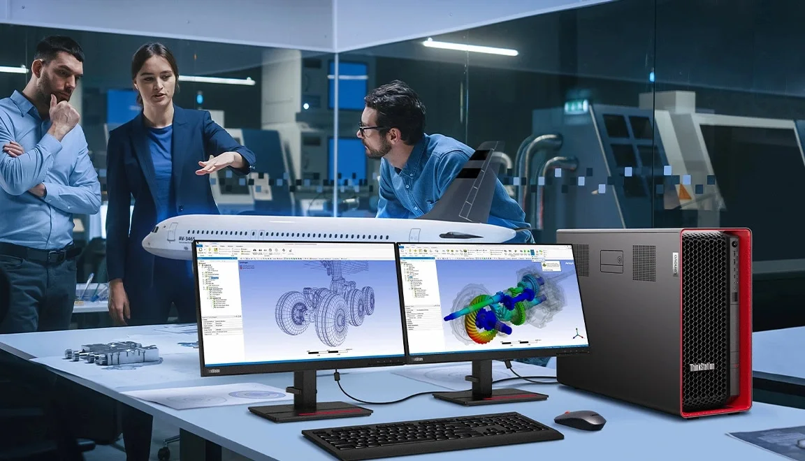 Engineers around a ThinkStation workstation